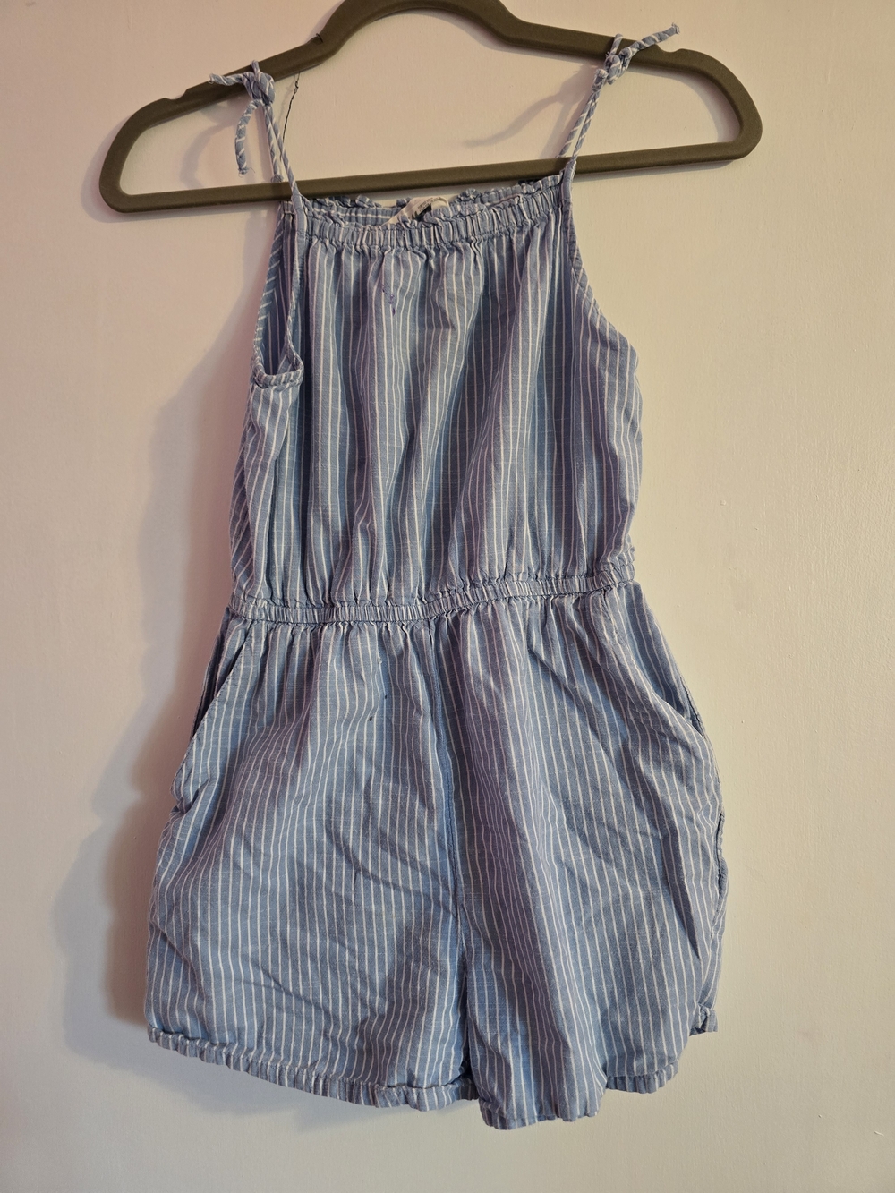 H&M Blue and White Striped Girls' Romper with Tie Straps